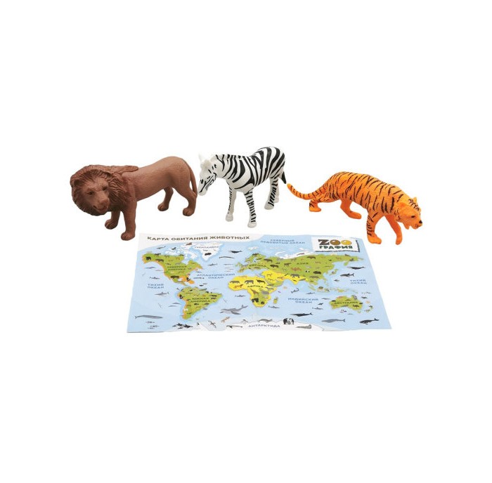 Игровой набор «Животные с картой обитания» 3шт.